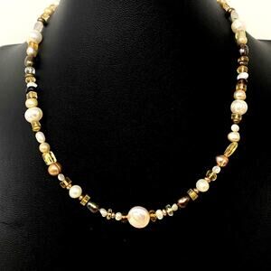 Vintage 925 Sterling Silver Spinel Quartz Pearls Beaded Choker Necklace 16" + 2"